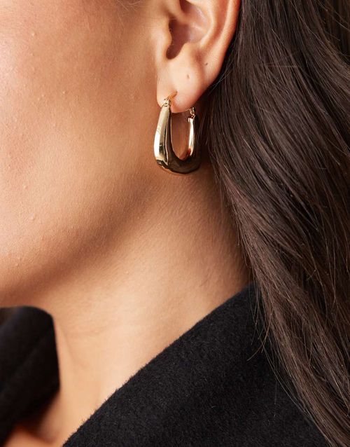 Hoop earrings with chubby squared off design in gold tone