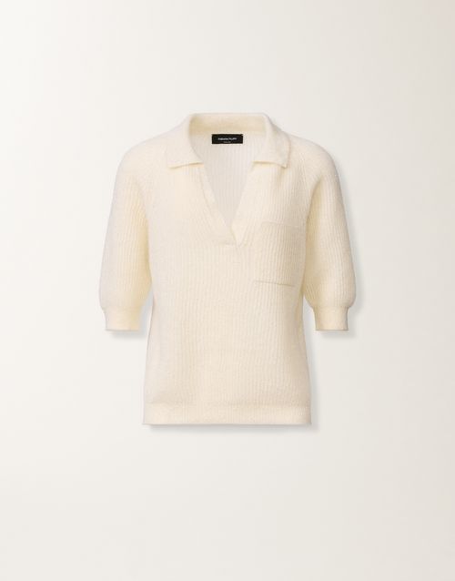 Mohair polo with sequins, raffia