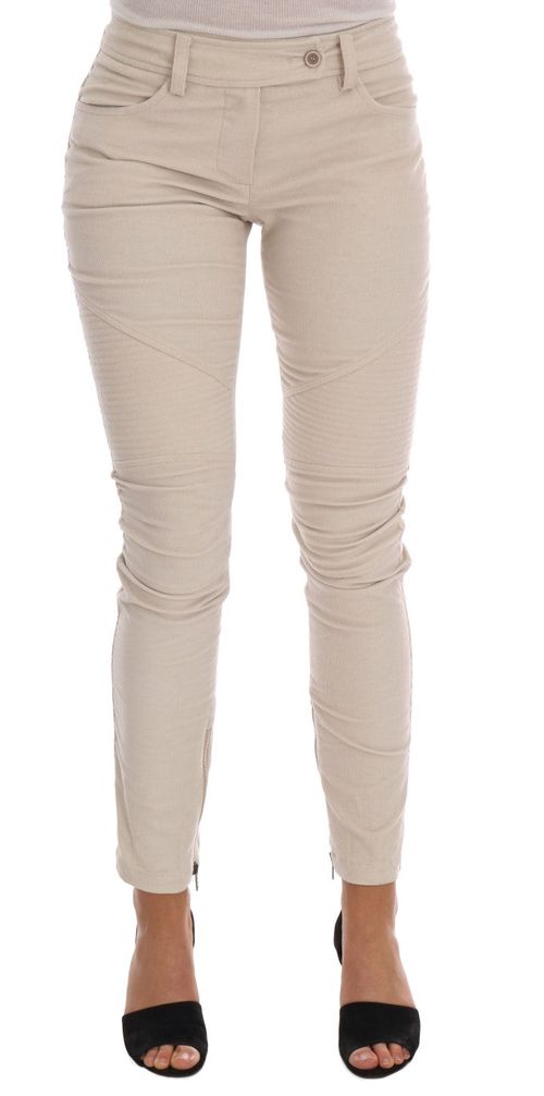 Corduroy Cropped Skinny Trousers — Beige