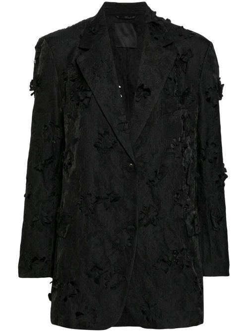 Floral-appliqué single-breasted blazer - Black