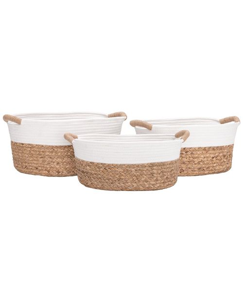3Pc Natural Hyacinth & Rope Handwoven Basket Set