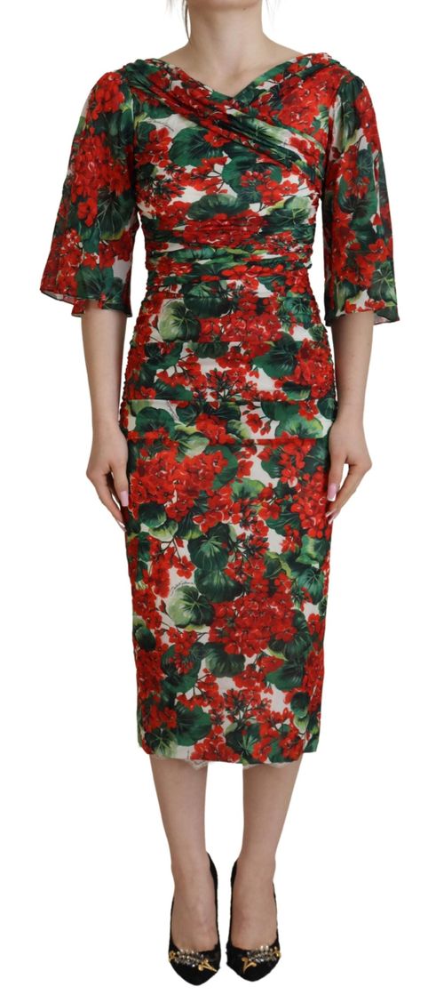 Floral Print Silk Dress — Red