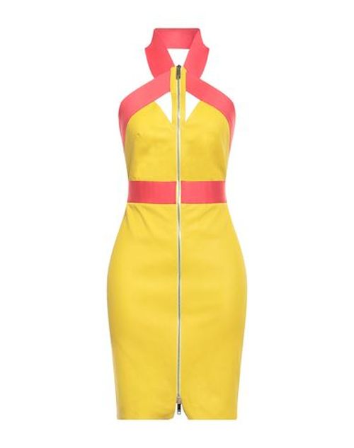 Woman Mini dress Mustard Size 10 Lambskin, Cotton, Elastane