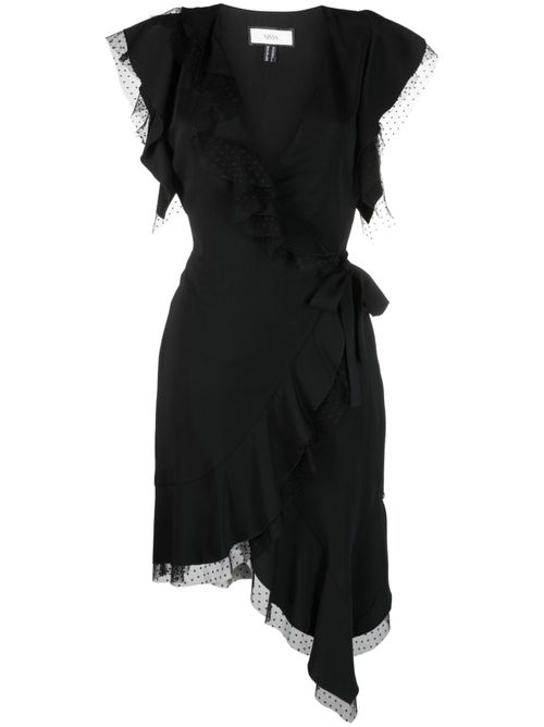 Tulle-detailing draped mini dress - Black