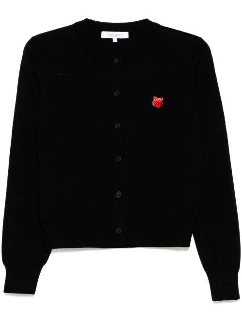 Bold fox head patch cardigan - Black