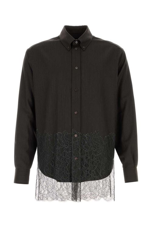 Virgin Wool with Lace Hem Shirt — Brown
