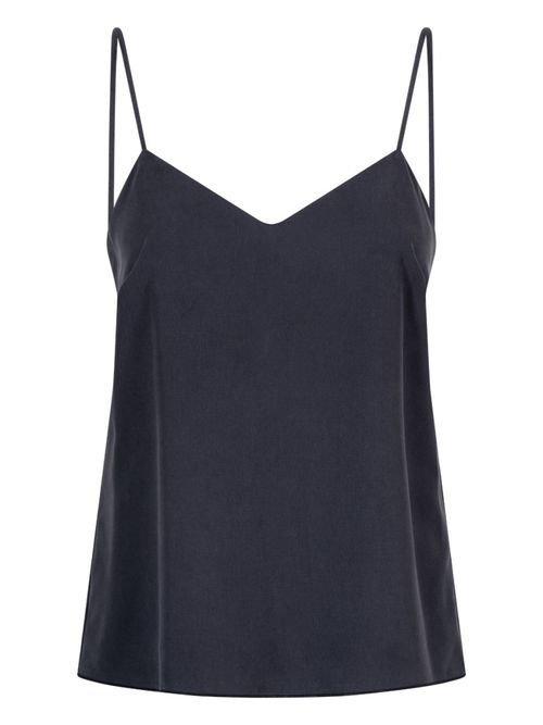 Navy Solid V Neck Top