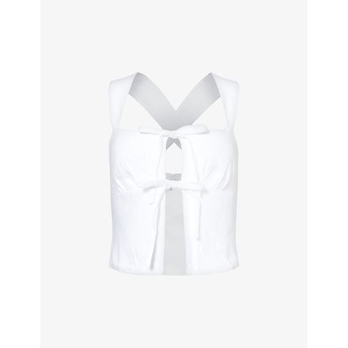 Womens White Azalea Scoop-neck Linen top