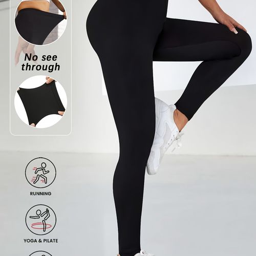 TEMU Women's High Waisted Tummy Control Leggings - Full-length Workout Pants With Full-length Zipper, Non-see-through Yoga Running Gym Pant