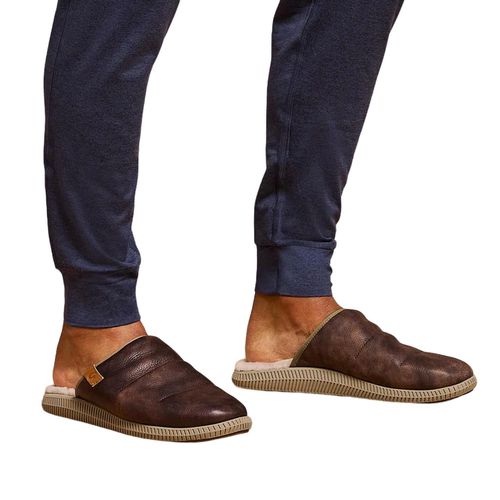 Men's Mua 'ili Leather Mule Slipper In Dark Wood/silt