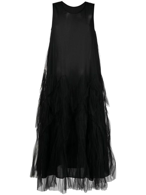 Tulle-overlay midi dress - Black
