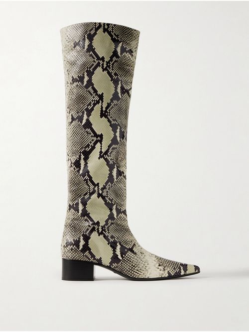 Andee Snake-effect Leather Knee Boots - Animal print