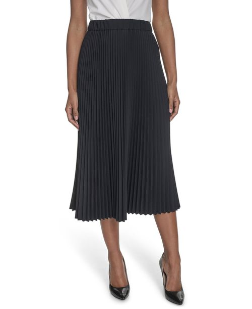 Women's Pleated Pull-On Midi Skirt - Navy