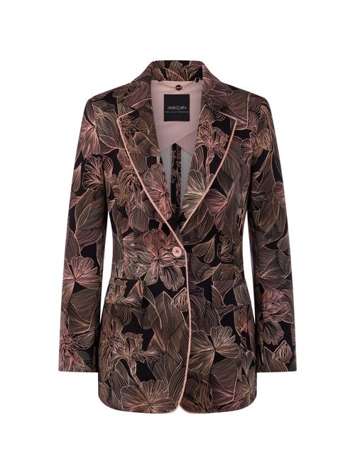 Marc Cain Blazer with floral print in scuba jersey, black, 34 N