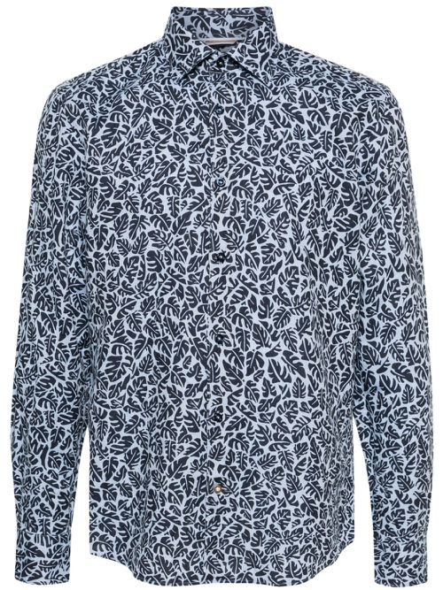 Palm-print linen-blend shirt - Blue