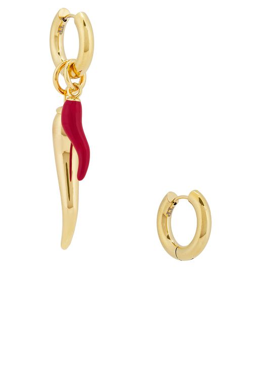 Timeless Pearly Double Chili Earrings in Red & Gold - Metallic Gold.  a