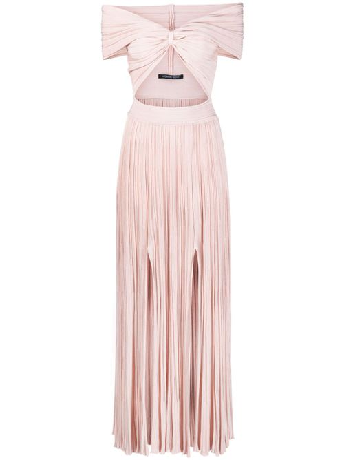 Plissé-effect knit cut-out dress - Pink