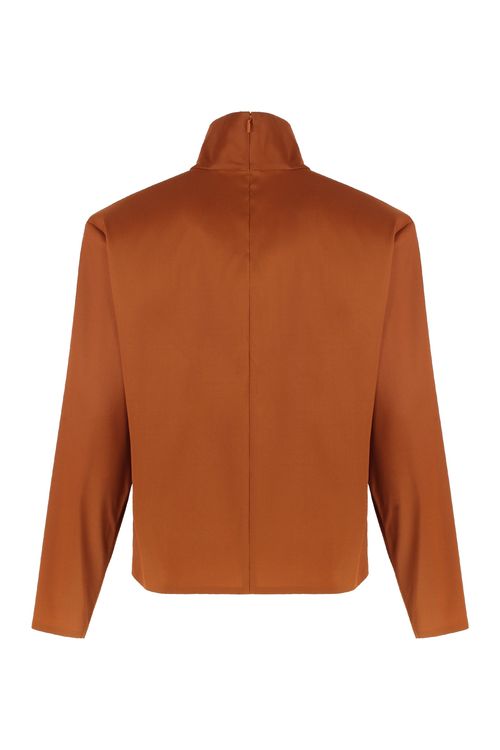 ? No, brand removed) - Mixed-Silk High-Collar Blouse
