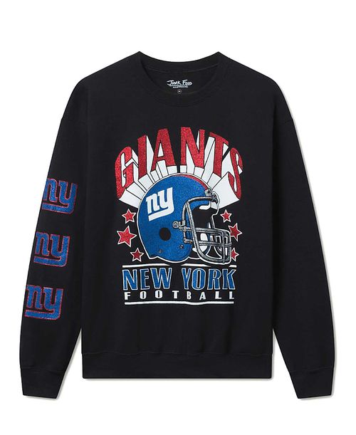 Unisex Nfl New York Giants Glitter Helmet Flea Market Crew Fleece Sweatshirt