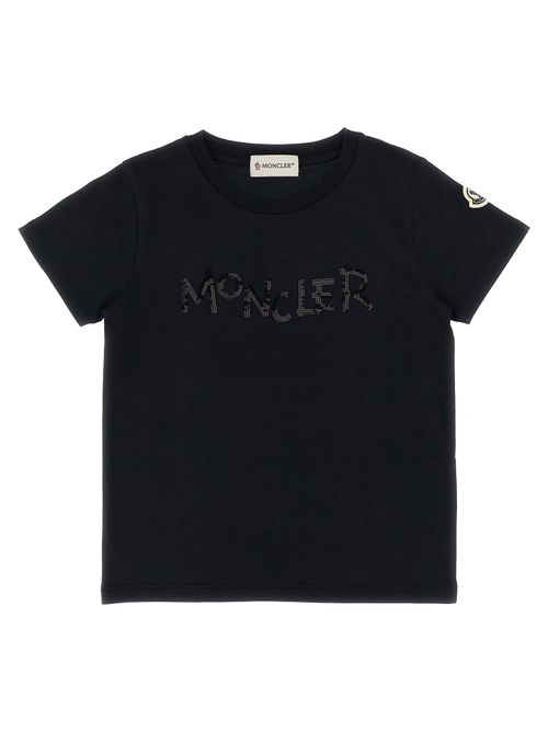 Sequin-Logo Cotton T-Shirt — Black