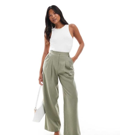 Wide leg tailored pants in khaki pinstripe-Green