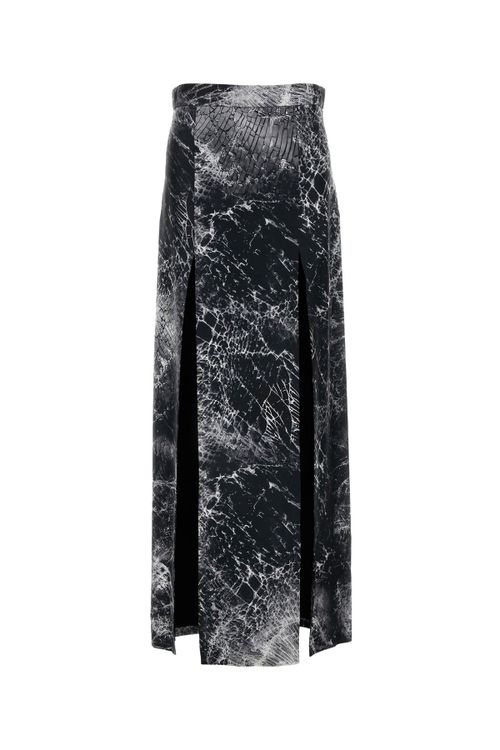 Crackle-Print Plissé Skirt — Black