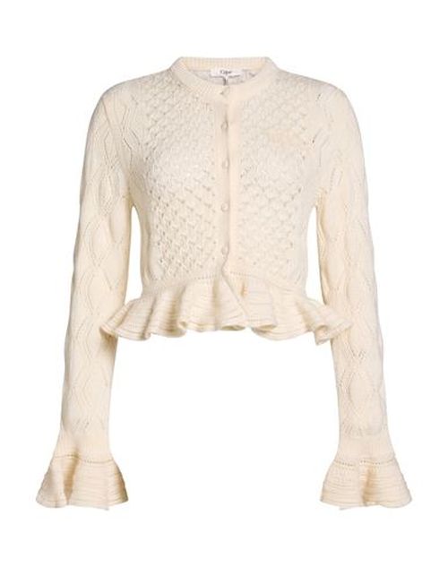 Chloé Woman Cardigan Ivory Size L Cotton, Alpaca wool, Silk