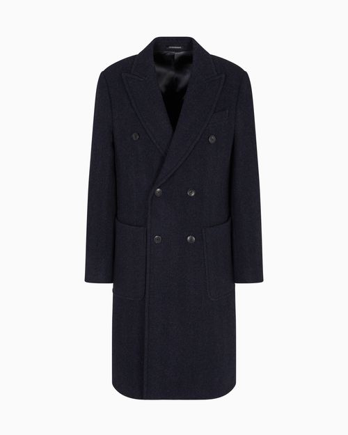 Double-breasted chevron mélange wool coat