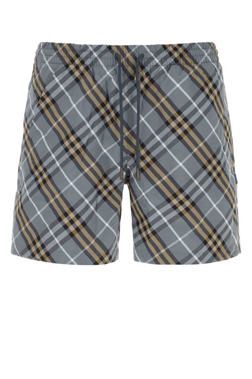 Printed Nylon Plaid Swimming Shorts — Gray