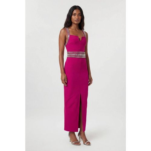 Karen Millen Women's Bandage Figure Form Knit Embellished Maxi Dress in Magenta