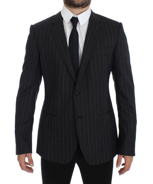 Pinstriped Wool Blazer — Gray