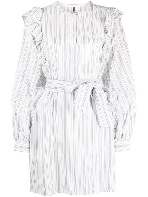 Regular stripe short ruffle dress - White