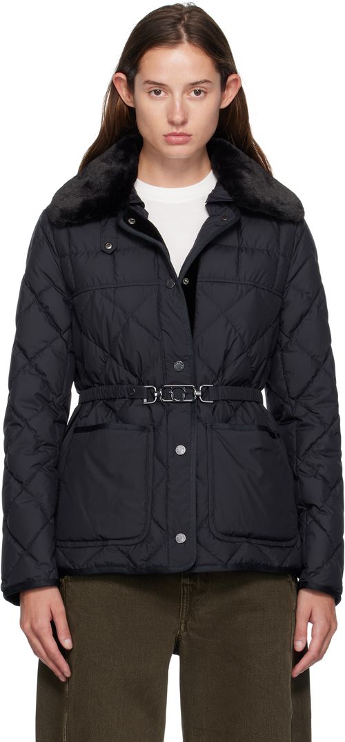 Navy Cygne Faux Fur-Trimmed Short Down Jacket