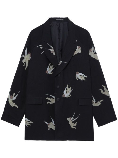 Angel-print single-breasted blazer - Black