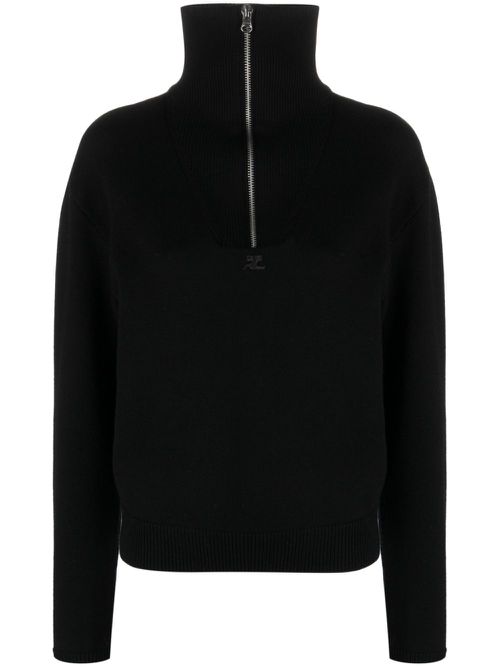 Logo-patch half-zip jumper - Black