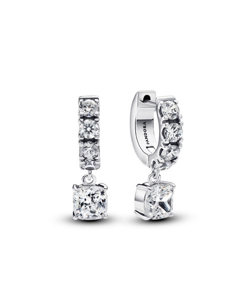 Panodra Sterling Silver Pave Dangle Hoop Earrings - Sterling Silver