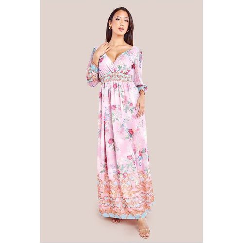 Chiffon Wrap Border Floral Print Maxi Dress - Pink by Goddiva