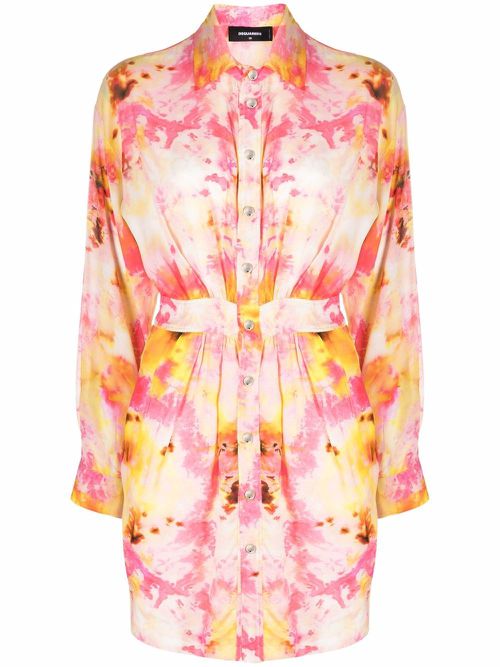 Tie-dye print fitted-waist shirt dress - 001S MULTICOLOR