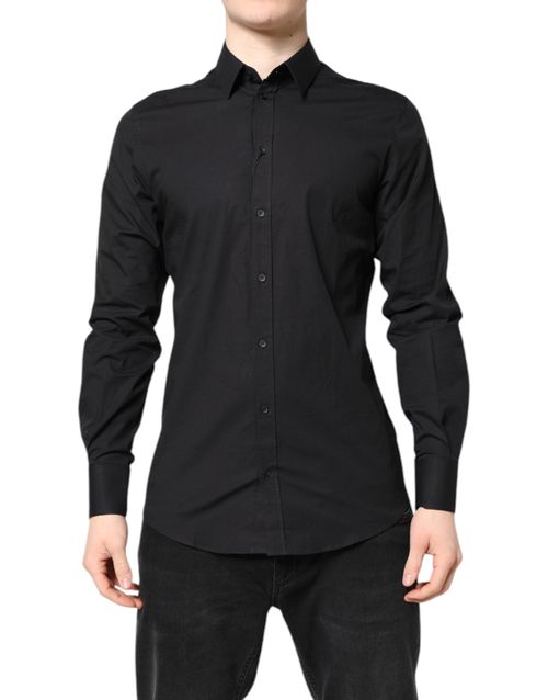 Cotton-Elastane Dress Shirt Shirt — Black