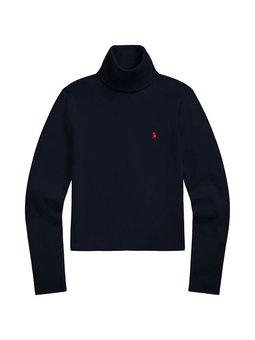 Women's Logo Stretch Cotton-Blend Turtleneck Sweater - Hunter Navy