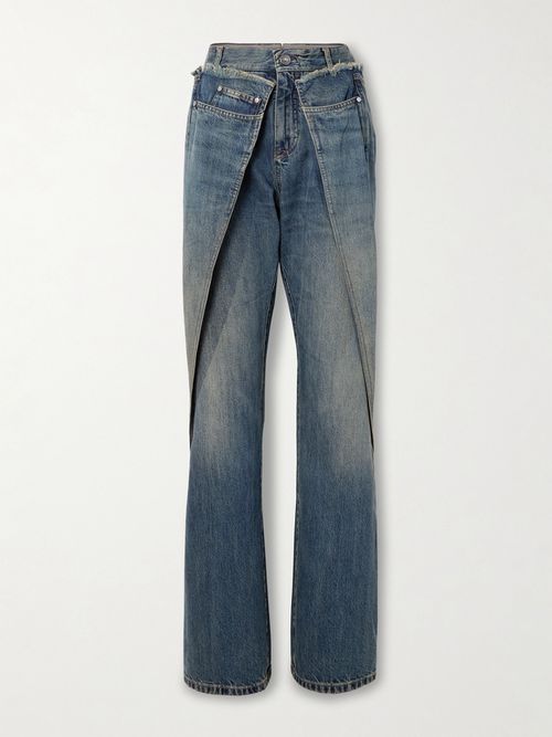 Wrap-effect Frayed Mid-rise Straight-leg Jeans - Blue