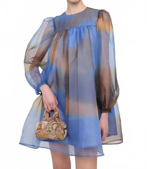 Elena Chiffon Babydoll Sheer Dress In Blue Moss