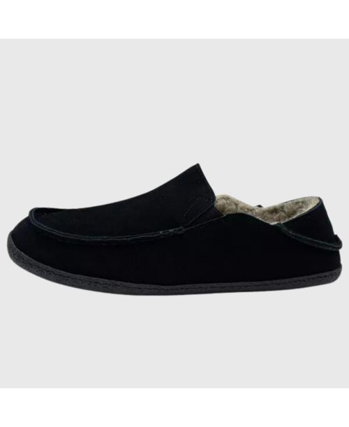 Men's Gary Genuine Suede Moccasin Slippers Sherpa Slip On Shoes - Black