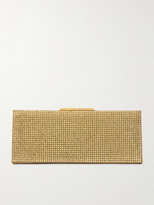 Midnight Crystal-embellished Satin Clutch - Green