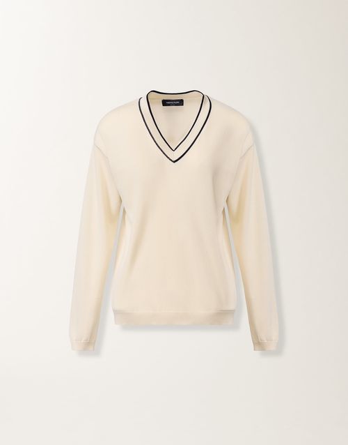 Sweater in organic cotton, butter and midnight blue