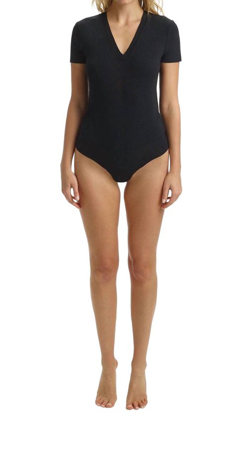 Essential Cotton Bodysuit Tee In Black