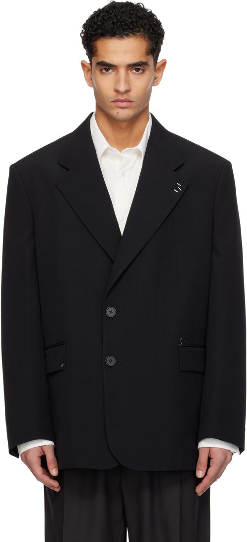 Black Stapled Wool-Blend Blazer
