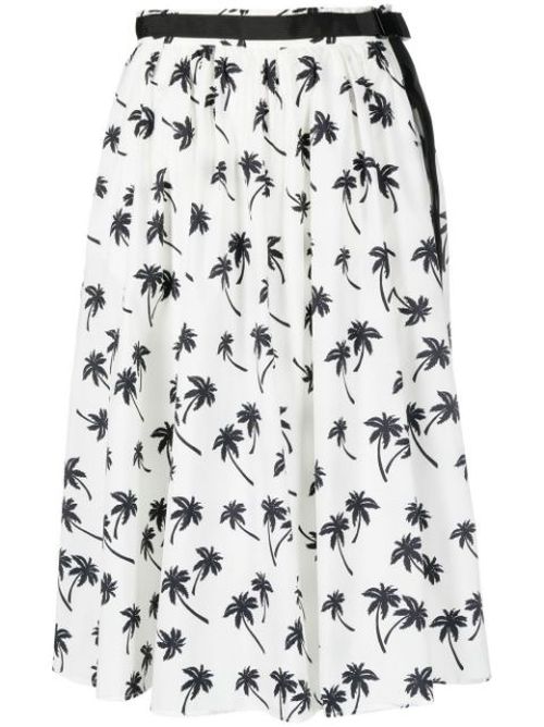 Palm tree-print midi skirt