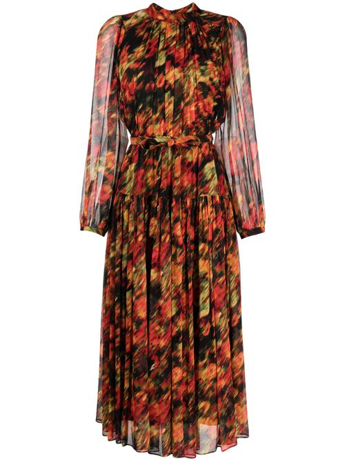 Abstract-print silk midi dress - Red