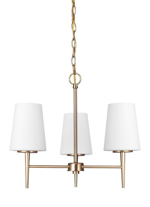 Satin Brass Three Light Chandelier from the Driscoll Collection